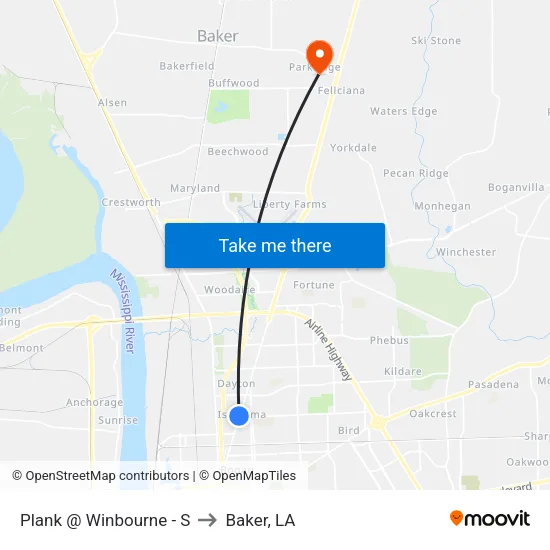 Plank @ Winbourne - S to Baker, LA map