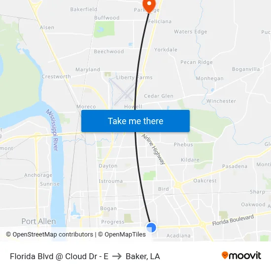 Florida Blvd @ Cloud Dr - E to Baker, LA map