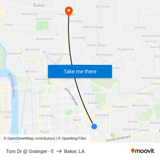 Tom Dr @ Grainger - E to Baker, LA map