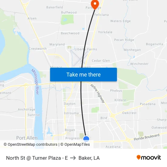 North St @ Turner Plaza - E to Baker, LA map