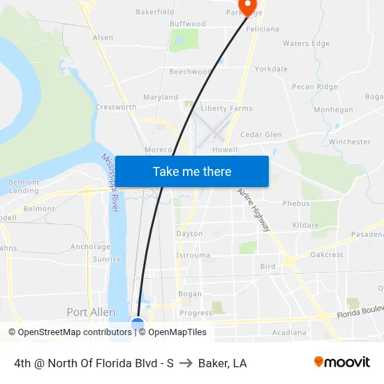 4th @ North Of Florida Blvd - S to Baker, LA map