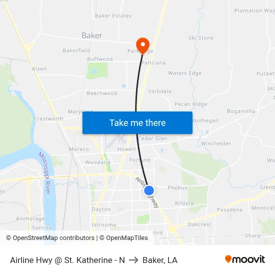 Airline Hwy @ St. Katherine - N to Baker, LA map