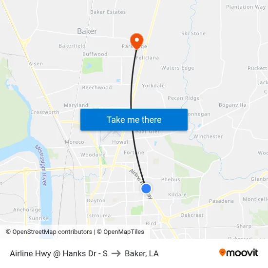Airline Hwy @ Hanks Dr - S to Baker, LA map