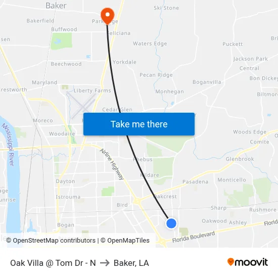 Oak Villa @ Tom Dr - N to Baker, LA map