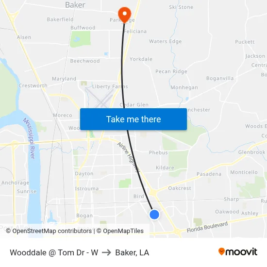 Wooddale @ Tom Dr - W to Baker, LA map