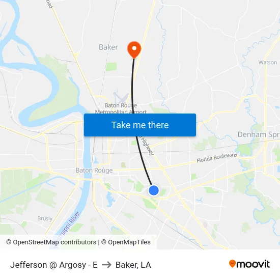Jefferson @ Argosy - E to Baker, LA map