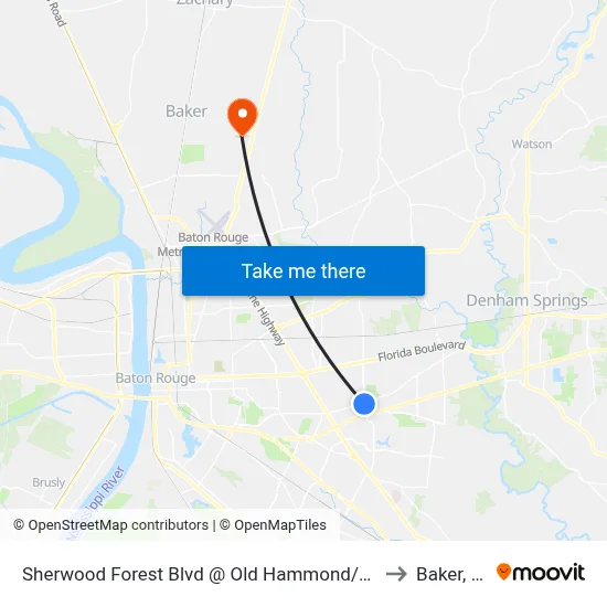 Sherwood Forest Blvd @ Old Hammond/Sonic to Baker, LA map