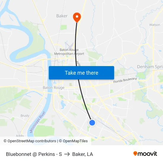 Bluebonnet @ Perkins - S to Baker, LA map