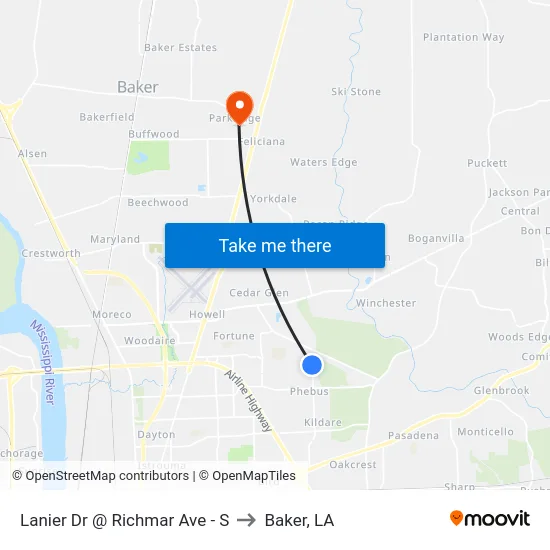 Lanier Dr @ Richmar Ave - S to Baker, LA map