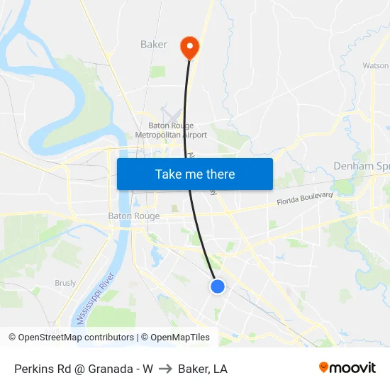 Perkins Rd @ Granada - W to Baker, LA map
