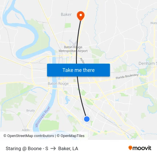 Staring @ Boone - S to Baker, LA map
