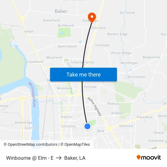 Winbourne @ Elm - E to Baker, LA map