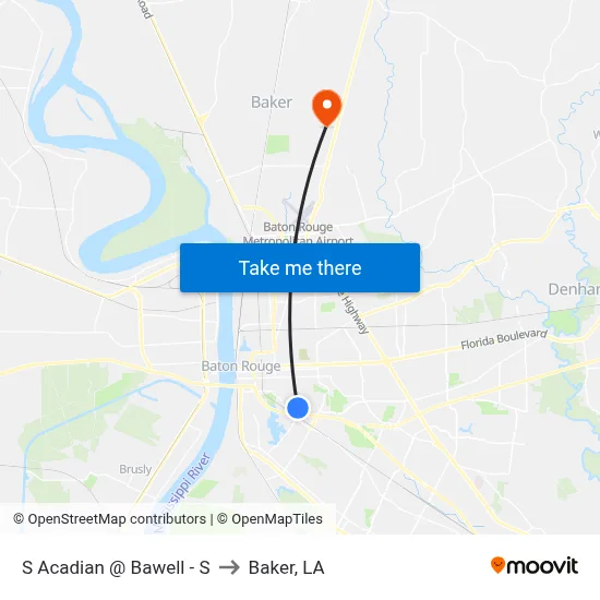 S Acadian @ Bawell - S to Baker, LA map