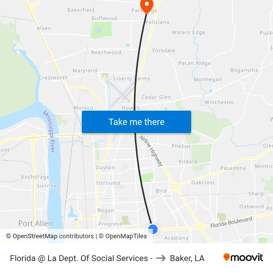 Florida @ La Dept. Of Social Services - to Baker, LA map