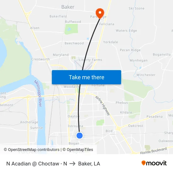 N Acadian @ Choctaw - N to Baker, LA map