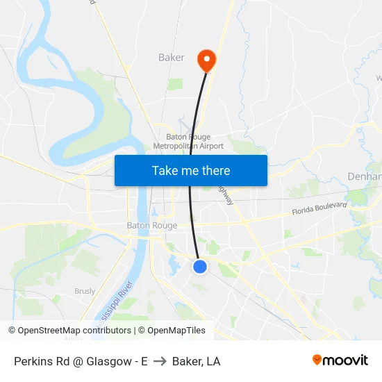 Perkins Rd @ Glasgow - E to Baker, LA map