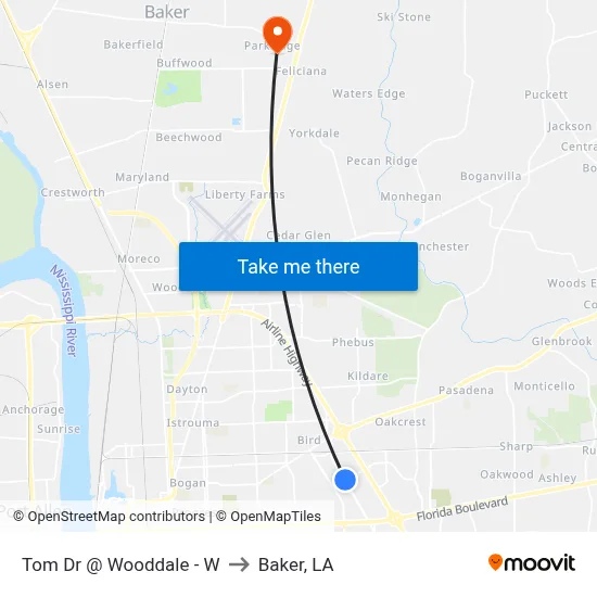 Tom Dr @ Wooddale - W to Baker, LA map