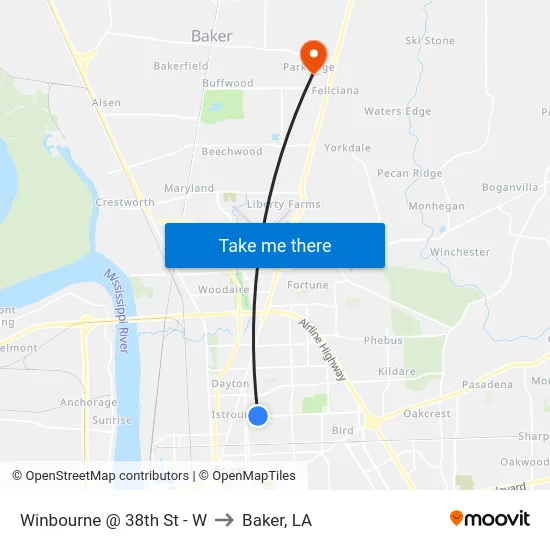 Winbourne @ 38th St - W to Baker, LA map