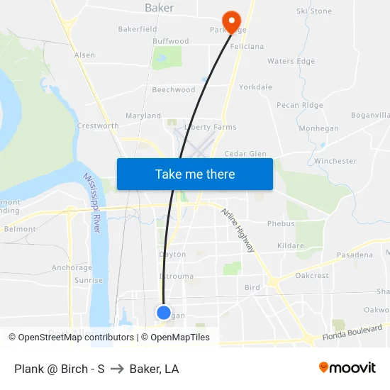 Plank @ Birch - S to Baker, LA map