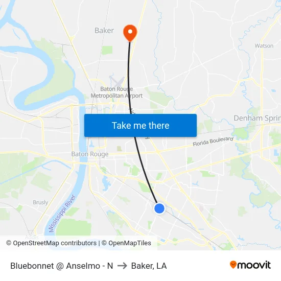Bluebonnet @ Anselmo - N to Baker, LA map