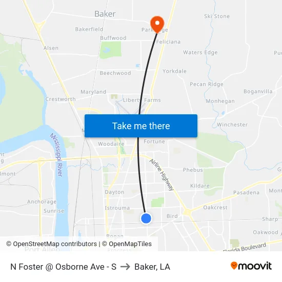 N Foster @ Osborne Ave - S to Baker, LA map