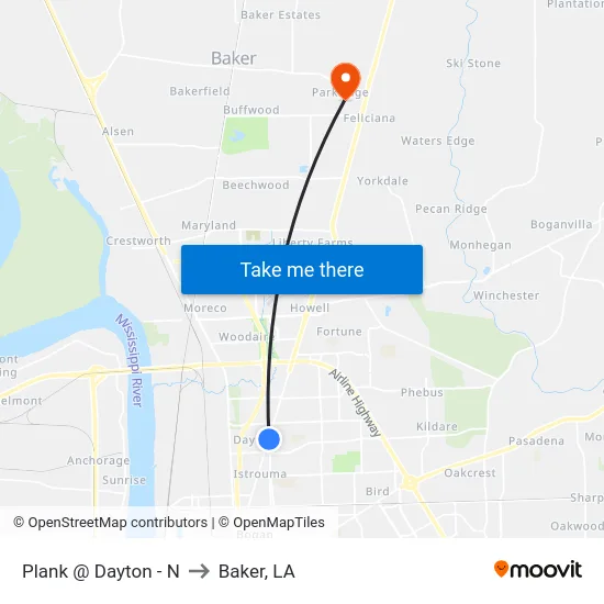 Plank @ Dayton - N to Baker, LA map