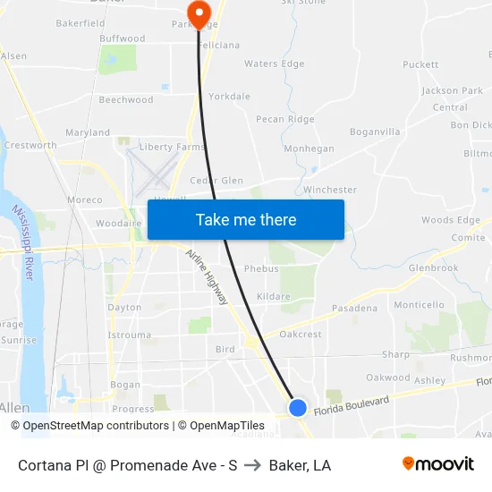 Cortana Pl @ Promenade Ave - S to Baker, LA map
