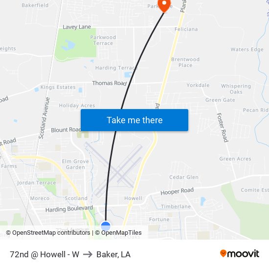 72nd @ Howell - W to Baker, LA map