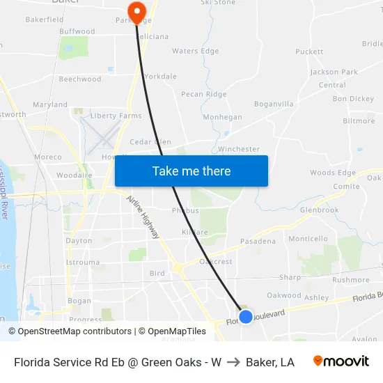 Florida Service Rd Eb @ Green Oaks - W to Baker, LA map