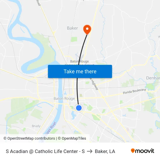 S Acadian @ Catholic Life Center - S to Baker, LA map