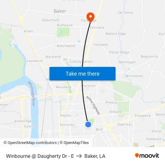 Winbourne @ Daugherty Dr - E to Baker, LA map
