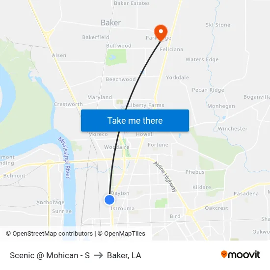 Scenic @ Mohican - S to Baker, LA map