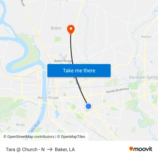Tara @ Church - N to Baker, LA map