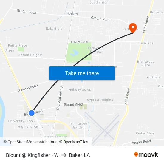 Blount @ Kingfisher - W to Baker, LA map
