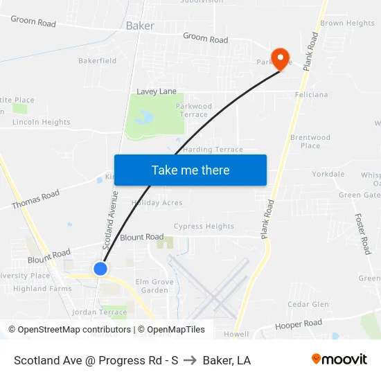 Scotland Ave @ Progress Rd - S to Baker, LA map