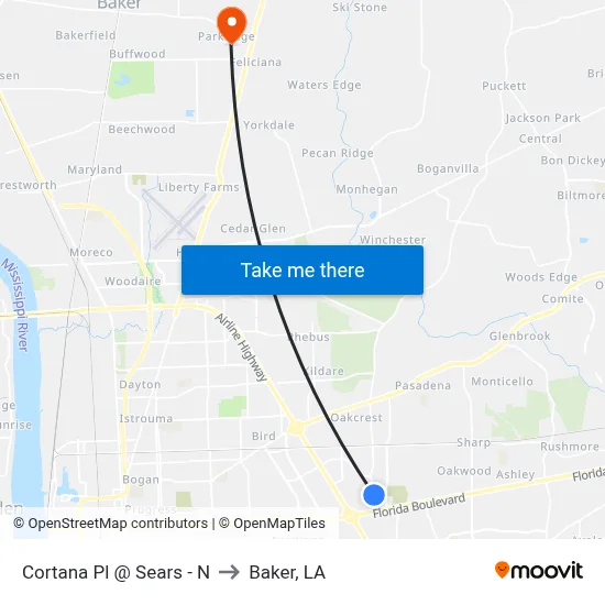 Cortana Pl @ Sears - N to Baker, LA map