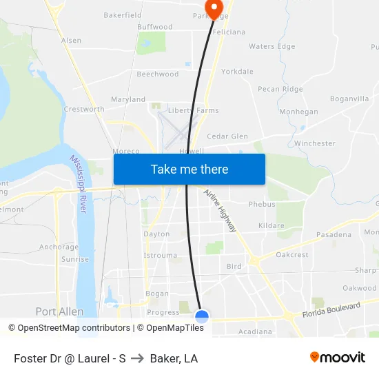 Foster Dr @ Laurel - S to Baker, LA map