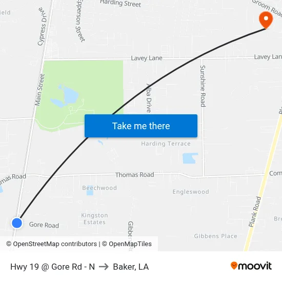 Hwy 19 @ Gore Rd - N to Baker, LA map