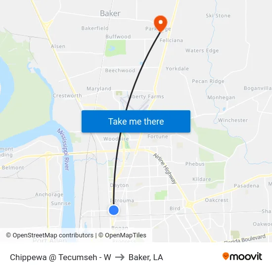 Chippewa @ Tecumseh - W to Baker, LA map
