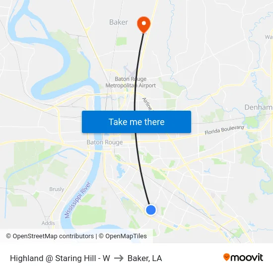 Highland @ Staring Hill - W to Baker, LA map