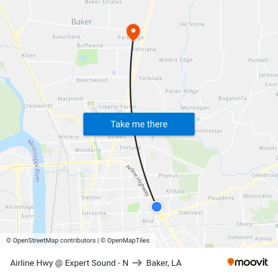 Airline Hwy @ Expert Sound - N to Baker, LA map