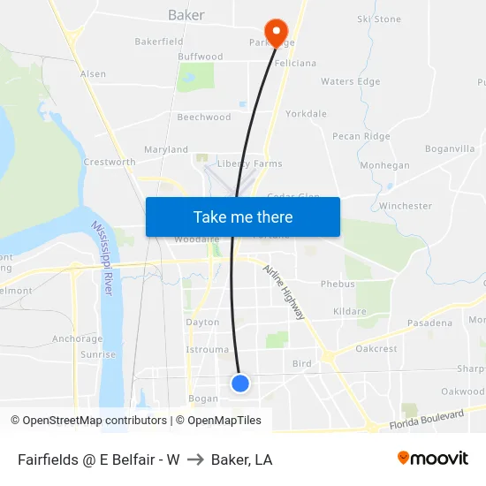 Fairfields @ E Belfair - W to Baker, LA map