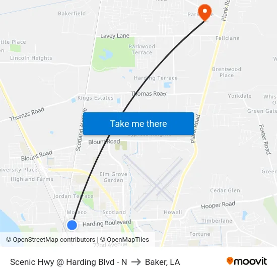 Scenic Hwy @ Harding Blvd - N to Baker, LA map