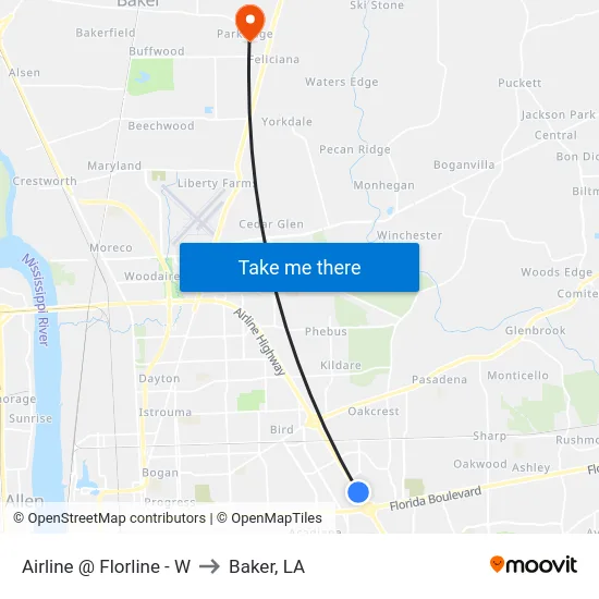 Airline @ Florline - W to Baker, LA map