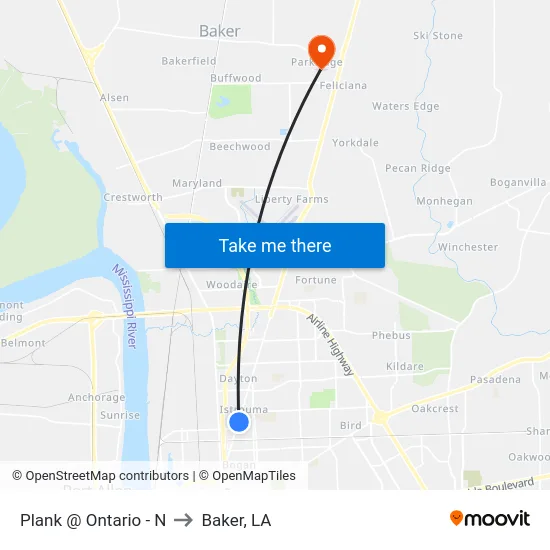 Plank @ Ontario - N to Baker, LA map