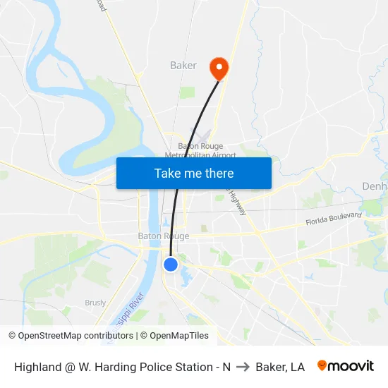 Highland @ W. Harding Police Station - N to Baker, LA map