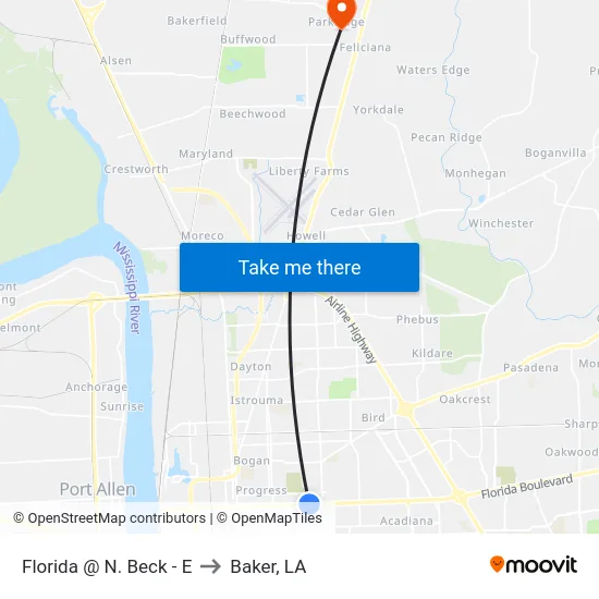 Florida @ N. Beck - E to Baker, LA map