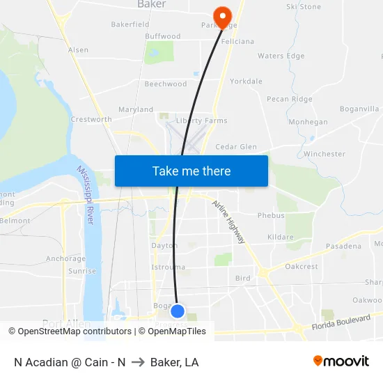 N Acadian @ Cain - N to Baker, LA map