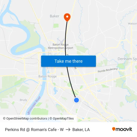 Perkins Rd @ Roman's Cafe - W to Baker, LA map