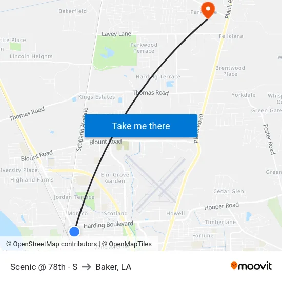Scenic @ 78th - S to Baker, LA map